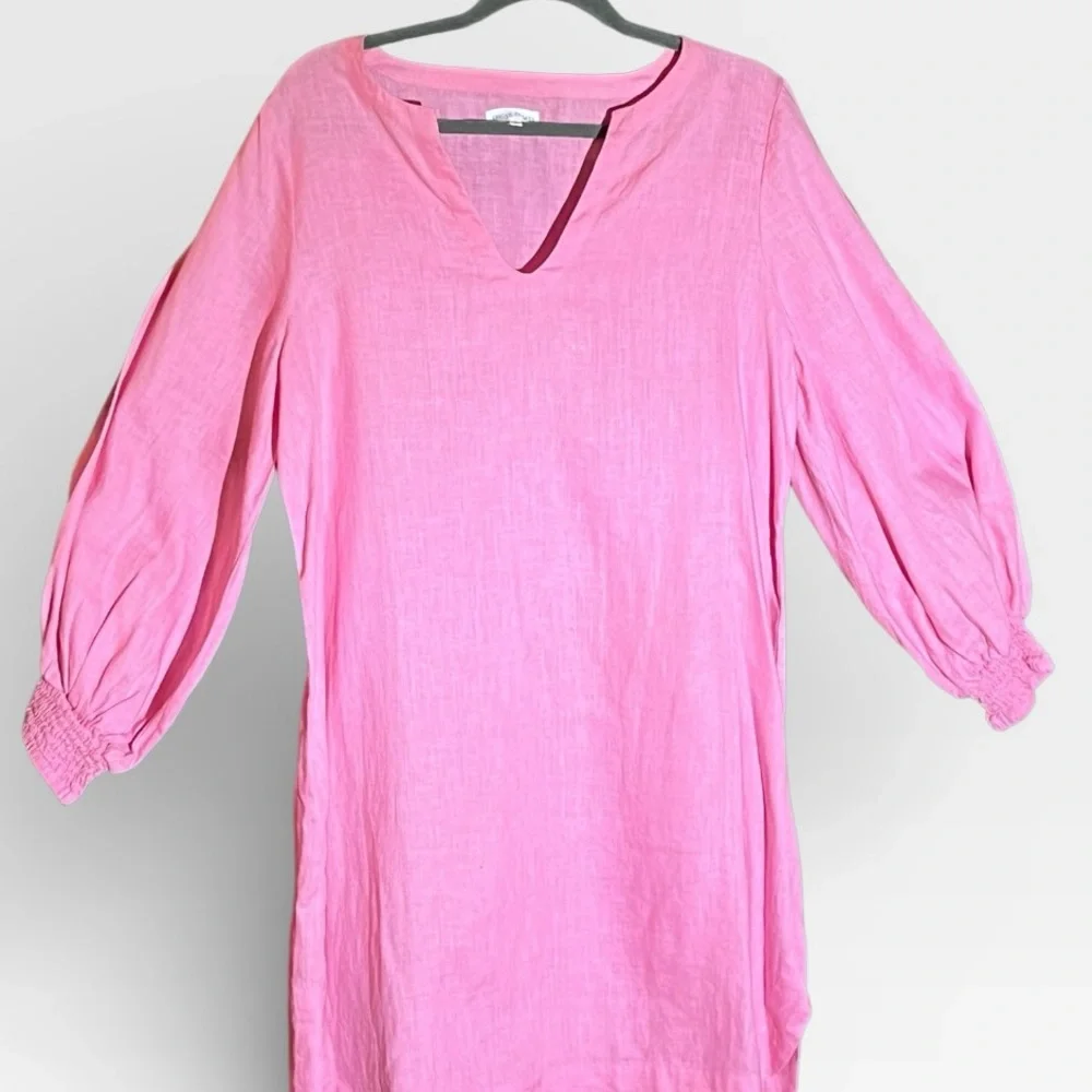 NWOT BEAUTIFUL PINK LINEN FLOWY ROMANTIC TUNIC SHORT DRESS COVER UP - Picture 3 of 5